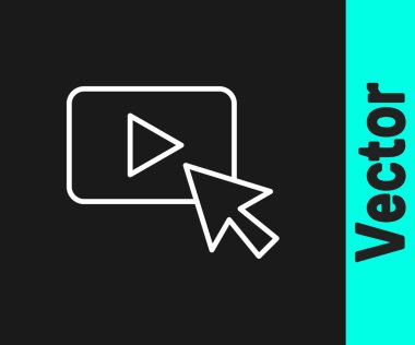 Beyaz çizgi reklam simgesi siyah arkaplanda izole edildi. Pazarlama ve tanıtım süreci kavramı. İlgili reklamlar. Sosyal medya reklamcılığı. Vektör.