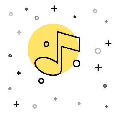 Siyah çizgi müzik notası, ton simgesi beyaz arkaplanda izole edilmiş. Rastgele dinamik şekiller. Vektör.