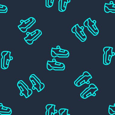 Eğitim için yeşil çizgi spor ayakkabıları, mavi arka planda izole edilmiş ikon ikonu çalıştırmak. Spor ayakkabılar. Vektör.