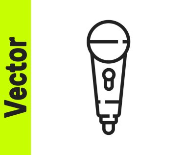 Siyah çizgi mikrofon simgesi beyaz arkaplanda izole edildi. Radyodaki mikrofondan. Sözcü işareti. Vektör.