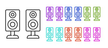 Siyah çizgi Stereo hoparlör simgesi beyaz arkaplanda izole edildi. Ses sistemi hoparlörleri. Müzik ikonu. Müzikal sütun hoparlörü. Simgeleri renklendirin. Vektör.