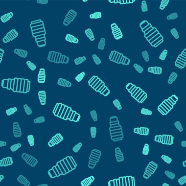 Yeşil çizgi LED ampul simgesi mavi arkaplanda izole edilmiş pürüzsüz desen. Ekonomik LED ışıklı ampul. Enerji lambasını sakla. Vektör.