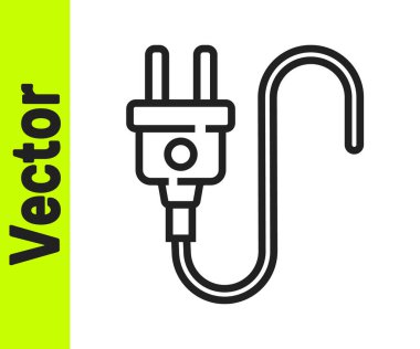 Siyah çizgi elektrik prizi simgesi beyaz arkaplanda izole edildi. Bağlantı kavramı ve elektriğin kesilmesi. Vektör.