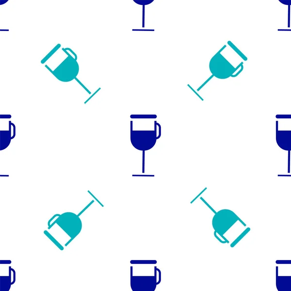 Blauwe Ierse Koffie Pictogram Geïsoleerd Naadloos Patroon Witte Achtergrond Vector — Stockvector