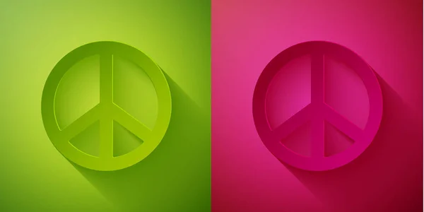 Carta Tagliata Icona Della Pace Isolata Sfondo Verde Rosa Simbolo — Vettoriale Stock