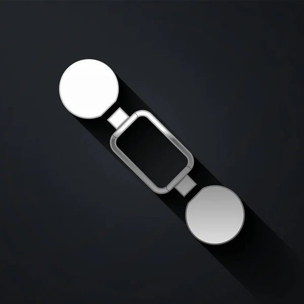 Icono Silver Dumbbell Aislado Sobre Fondo Negro Icono Levantamiento Muscular — Vector de stock