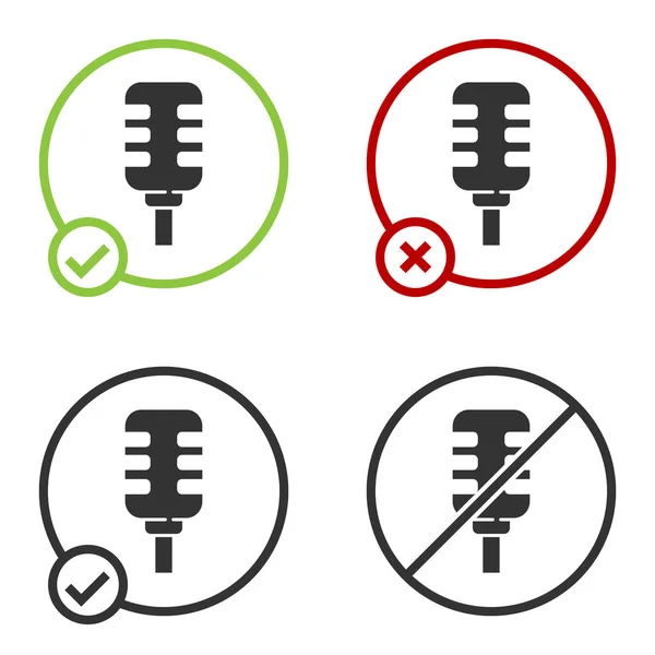 Ikona Černý Mikrofon Izolovaný Bílém Pozadí Mikrofon Vysílačkou Mluvčí Kruhové — Stockový vektor