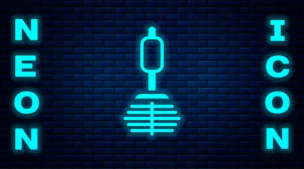 Gloeiende Neon Toiletborstel Pictogram Geïsoleerd Baksteen Muur Achtergrond Vector — Stockvector