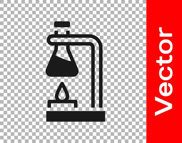 Black Glass Test Tube Flask Fire Heater Experiment Icon Isolated — Stock Vector