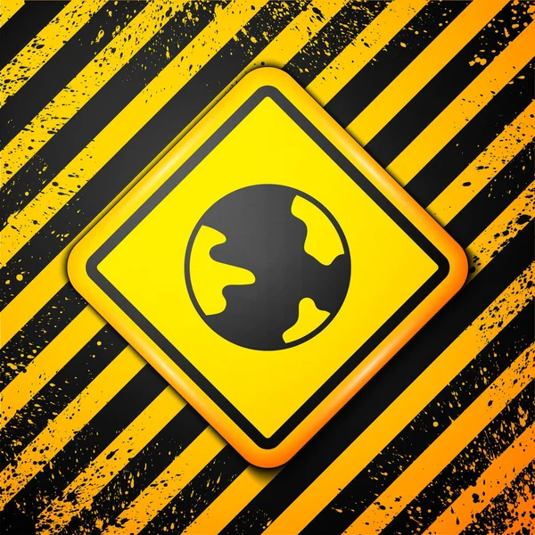 Schwarzes Weltweites Symbol Isoliert Auf Gelbem Hintergrund Pin Auf Globus — Stockvektor
