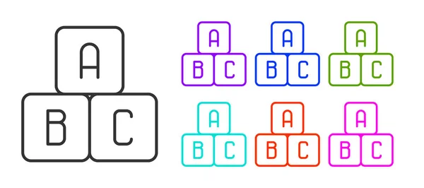 Zwarte Lijn Abc Blokkeert Pictogram Geïsoleerd Witte Achtergrond Alfabet Blokjes — Stockvector