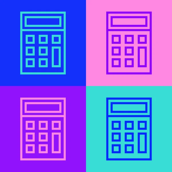 Pop Art Line Kalkulačka Ikona Izolované Barevném Pozadí Účetní Symbol — Stockový vektor