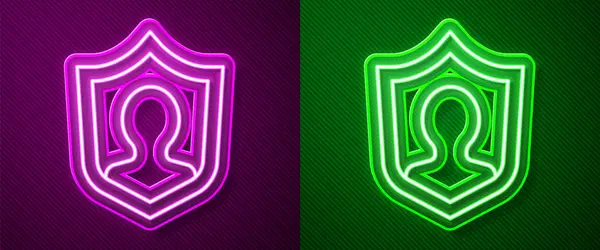 Glowing Neon Line User Protection Icon Isolated Purple Green Background — Stock Vector