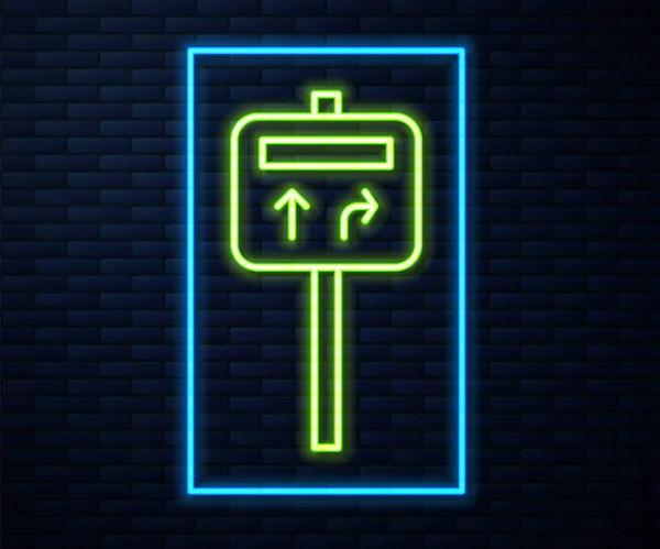 Świecący Neonowy Znak Drogowy Ikona Drogowskazu Izolowana Ceglanym Tle Ściany — Wektor stockowy