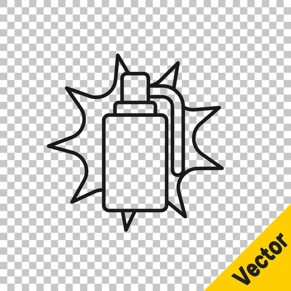 Black Line Hand Grenade Icon Isolated Transparent Background Bomb Explosion — Stock Vector