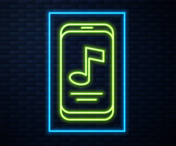 Leuchtende Neon Line Musik Player Symbol Isoliert Auf Backsteinwand Hintergrund — Stockvektor