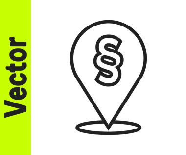 Siyah çizgi konum yasası simgesi beyaz arkaplanda izole edildi. Vektör.