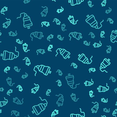 Yeşil çizgi gemi çan simgesi mavi arkaplandaki pürüzsüz deseni izole etti. Vektör.