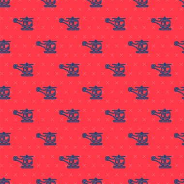 Mavi çizgi kurtarma helikopteri hava aracı ikonu kırmızı arka planda izole edilmiş. Vektör.