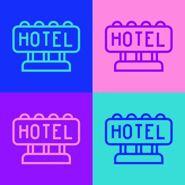 Linia Artă Pop Semnalizare Publicitate Aer Liber Text Pictograma Hotel — Vector de stoc