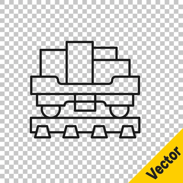 Black Line Cargo Train Wagon Icon Isolated Transparent Background Full — Stock Vector