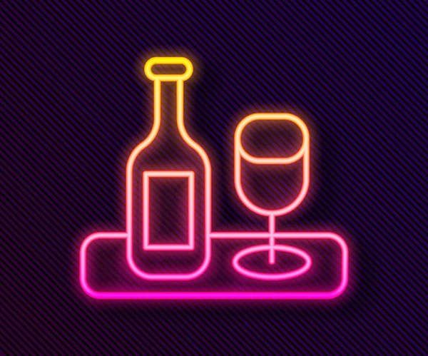 Λαμπερό Νέον Γραμμή Μπουκάλι Κρασιού Γυάλινο Εικονίδιο Απομονώνονται Μαύρο Φόντο — Διανυσματικό Αρχείο