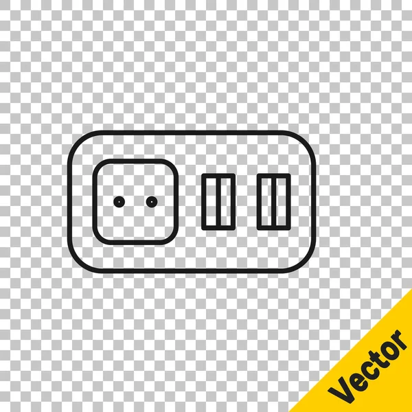 Schwarze Linie Steckdose Symbol Isoliert Auf Transparentem Hintergrund Steckdose Rosettensymbol — Stockvektor
