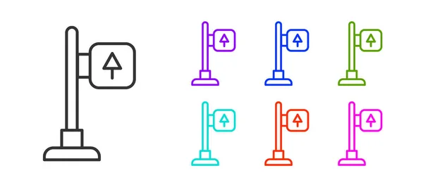 Linha Preta Sinalização Trânsito Rodoviário Ícone Signpost Isolado Fundo Branco — Vetor de Stock
