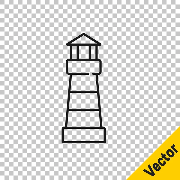 Black Line Lighthouse Icon Isolated Transparent Background Vector — Stock Vector