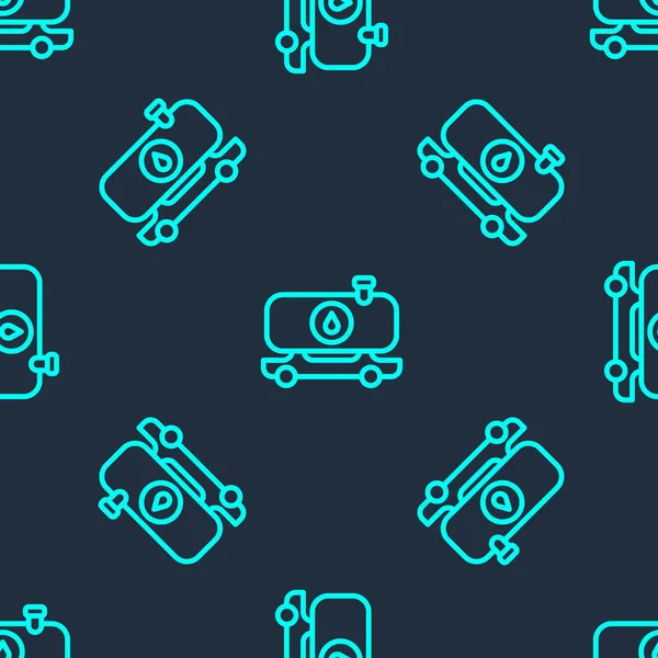 Yeşil çizgi yakıt tankeri ikonu mavi arka planda izole edilmiş. Benzin tankeri. Vektör.