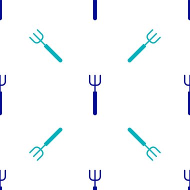 Mavi Bahçe yabası ikonu beyaz arka planda izole edilmiş pürüzsüz desen. Bahçe çatalı işareti. Bahçecilik, tarım, çiftçilik aleti. Vektör.