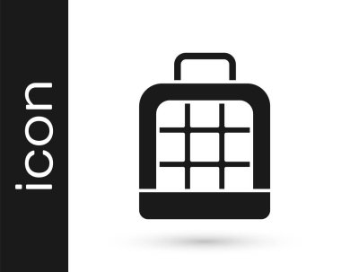 Gri Evcil Hayvan Kutusu simgesi beyaz arka planda izole edildi. Hayvanlar, köpekler ve kediler için taşıyıcı. Hayvanlar için konteynır. Hayvan taşıma kutusu. Vektör.