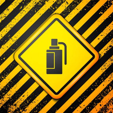 Siyah El bombası ikonu sarı arkaplanda izole edildi. Bomba patlaması. Uyarı işareti. Vektör.