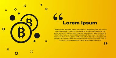 Sarı arka planda izole edilmiş Kara Kriptopara sikkesi Bitcoin simgesi. Madeni para. Engelleme zinciri tabanlı şifreli para birimi. Vektör.