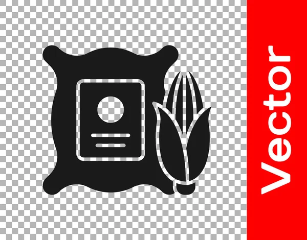 Black Corn Sack Icon Isolated Transparent Background Corn Canvas Bag — Stock Vector