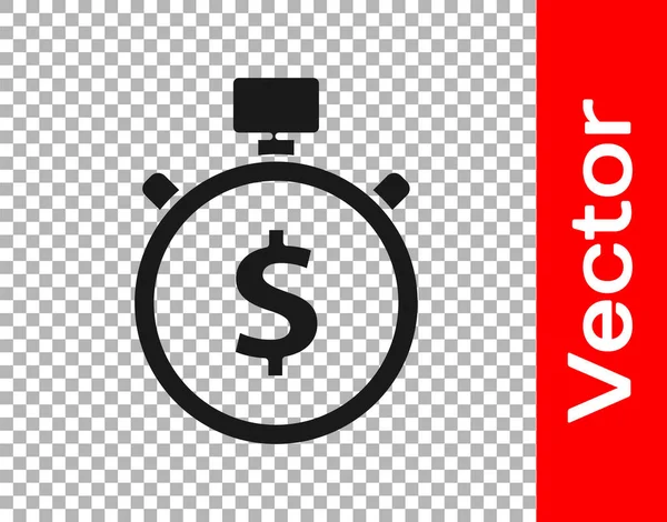 Black Time Money Icon Isolated Transparent Background Money Time Effective — Stock Vector