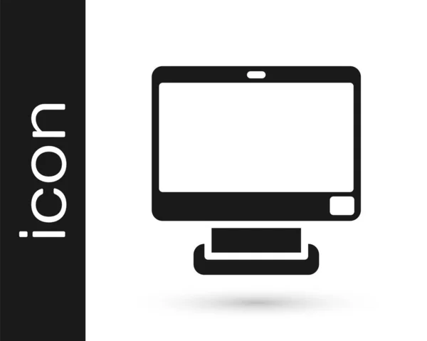 Czarny Monitor Ekranu Ikona Izolowane Białym Tle Urządzenie Elektroniczne Przodu — Wektor stockowy