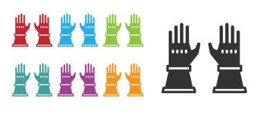 Siyah itfaiyeci eldivenleri beyaz arka planda izole edilmiş. Eldiven ikonunu koru. Simgeleri renklendirin. Vektör.