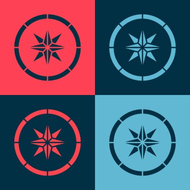 Pop Art Pusula simgesi renk arkaplanında izole edildi. Rüzgâr yön bulma sembolü. Rüzgar gül işareti. Vektör.