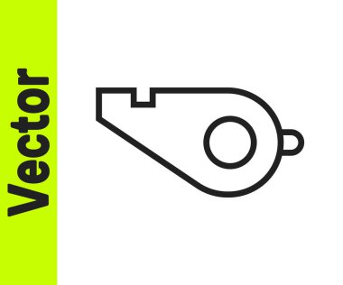 Beyaz arkaplanda siyah çizgi Whistle simgesi izole edildi. Hakem sembolü. Spor ve spor burcu. Vektör İllüstrasyonu.