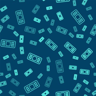 Yeşil çizgi bandaj simgesi mavi arkaplanda izole edilmiş kusursuz desen. Tıbbi alçı, yapıştırıcı bandaj, esnek kumaş bandajı. Vektör.