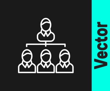 Beyaz çizgi İş Hiyerarşisi organizogram grafik bilgi simgesi siyah arkaplanda izole edildi. Kurumsal yapı grafik elementleri. Vektör.