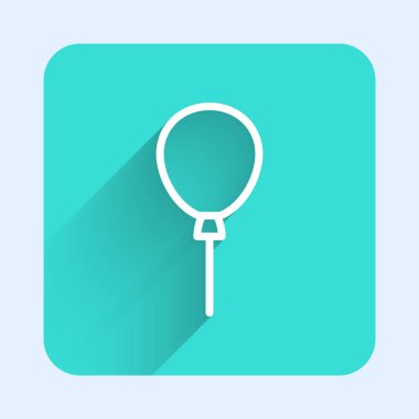 Kurdele ikonlu beyaz çizgi balonlar uzun gölgeli izole edilmiş. Mutlu Paskalyalar. Yeşil kare düğmesi. Vektör.