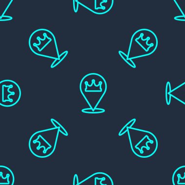 Yeşil çizgi konum kral ikonu mavi arka planda izole edilmiş pürüzsüz desen. Vektör.