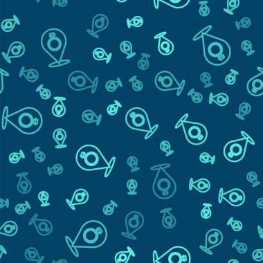 Yeşil çizgi alyans ikonu mavi arka planda kusursuz desen izole etti. Gelin ve damat mücevher tabelası. Evlilik sembolü. Elmas yüzük. Vektör.