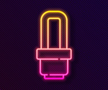 Parlayan neon hattı LED ampul simgesi siyah arkaplanda izole edildi. Ekonomik LED ışıklı ampul. Enerji lambasını sakla. Vektör.
