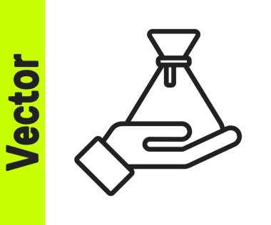 Siyah çizgi para çantası ikonu beyaz arka planda izole edildi. Para birimi. Vektör.