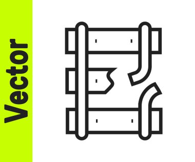 Beyaz arka planda izole edilmiş bir demiryolu ikonunda siyah hat kırılmış ya da kırık raylar. Vektör.