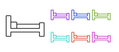 Siyah çizgi yatak simgesi beyaz arkaplanda izole edildi. Simgeleri renklendirin. Vektör.