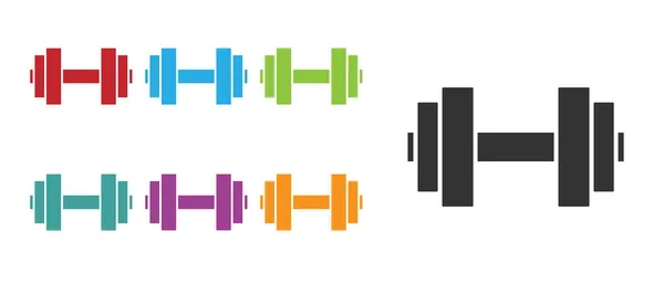 Black Dumbbell Icon Isolated White Background Muscle Lifting Icon Fitness — Stock Vector